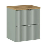 Insieme ELVINA 50cm: mobile sottolavabo con cassetti verde salvia grigio + piano per lavabo effetto legno scuro