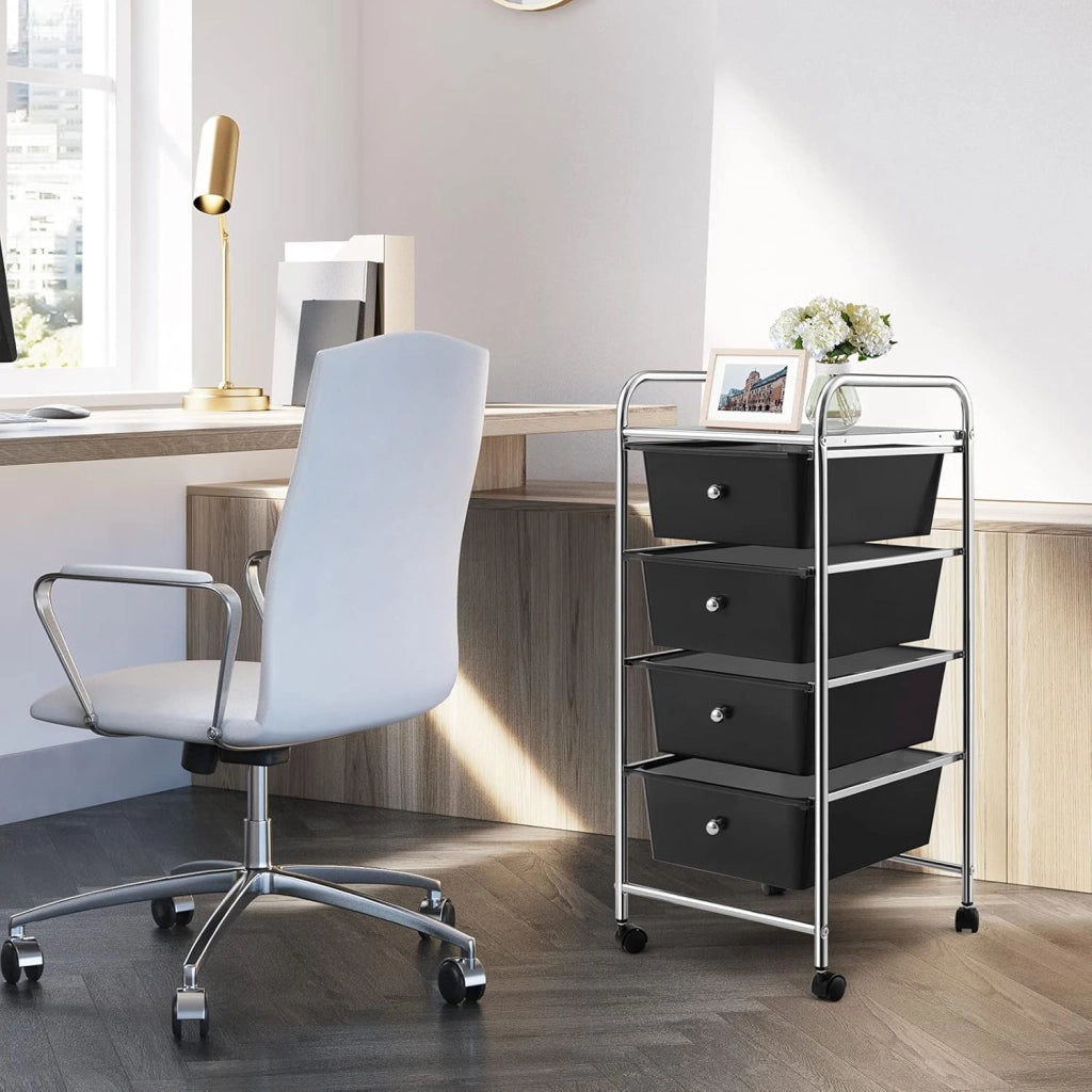 Carrello con 4 cassetti impilabili, carrello per cassetti, carrello da cucina con ruote, carrello portaoggetti, per cucina, bagno, ufficio, 32 x 37 x 76 cm (nero)
