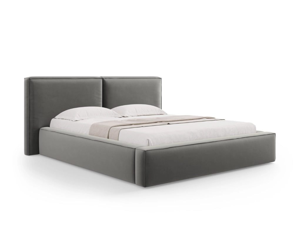 Cosmopolitan Design - Letto a cassettone con testiera doppia "Arendal" 200x200cm in velluto grigio chiaro 