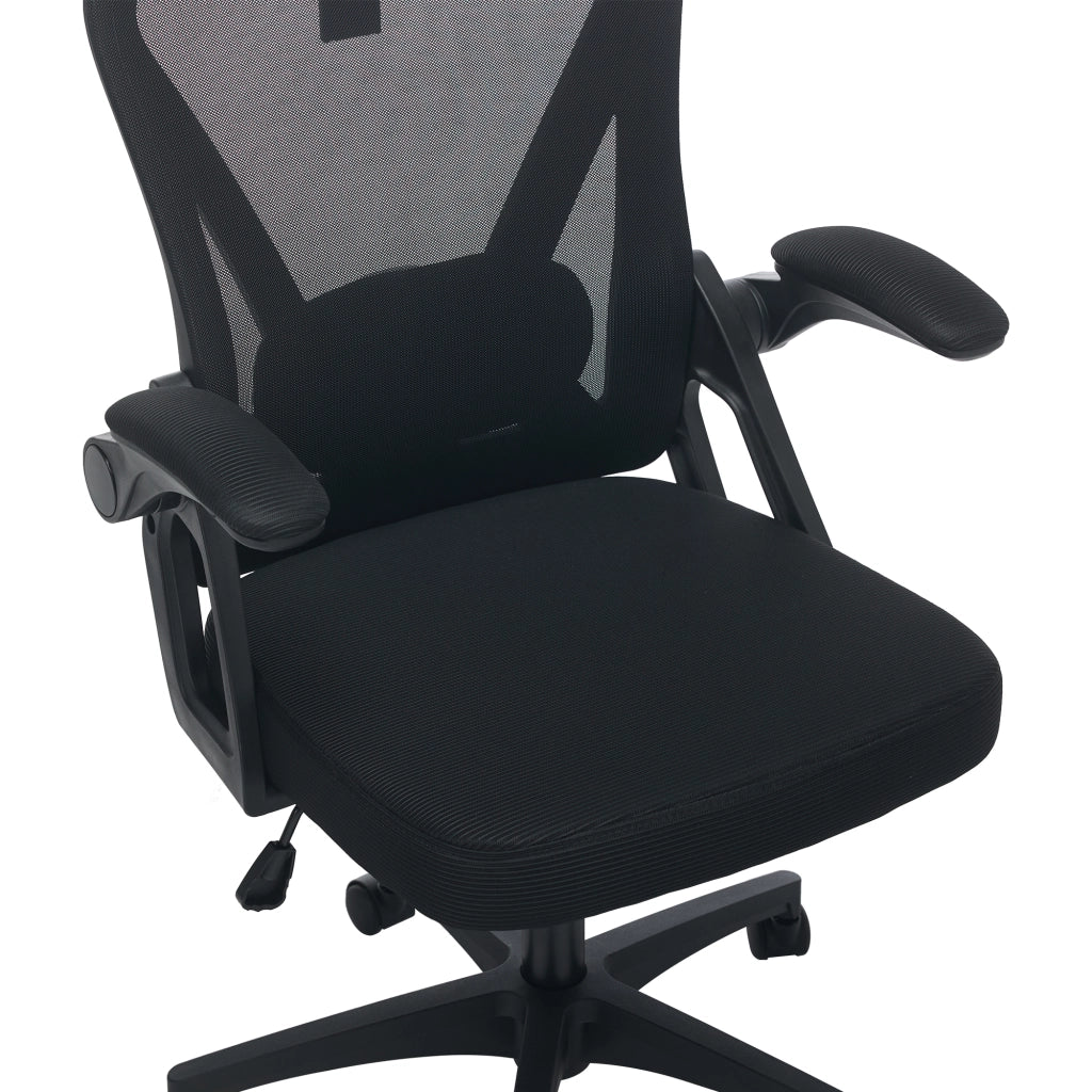 Sedia da ufficio in rete ergonomica con poggiatesta regolabile e braccioli pieghevoli, Nero