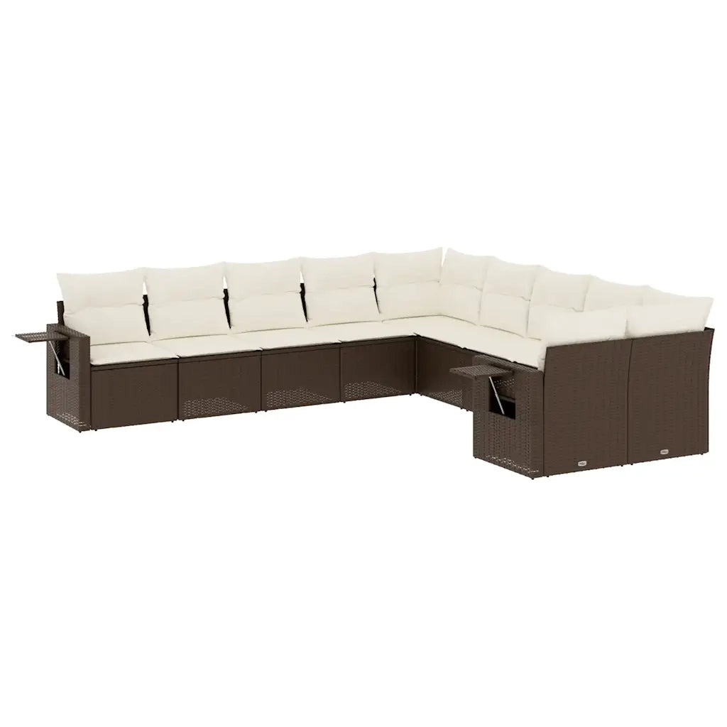 Set Divani da Giardino 10pz con Cuscini in Polyrattan Marrone 3220712