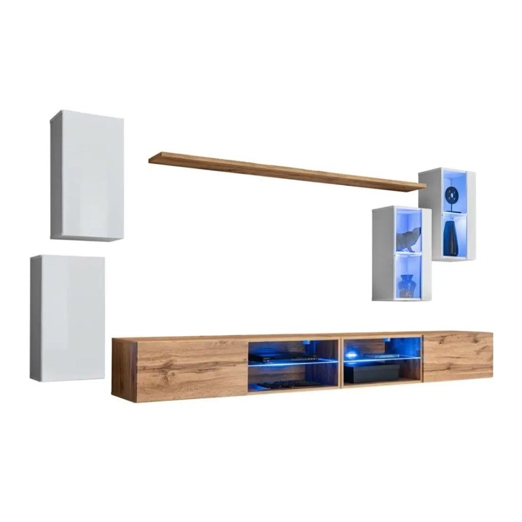 Set di mobili da salotto SWITCH XXV – LED – Bianco e Rovere – Composizione murale design