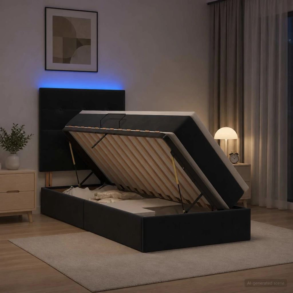 Letto con contenitore LED e materasso Nero 100 x 200 cm Velluto 3460112