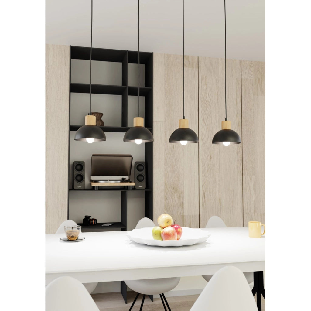 Lampada a sospensione Seco in acciaio nero e legno