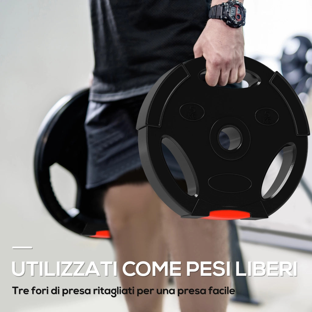 Kit Pesi con 2 Dischi da 5 kg e 2 Dischi da 2.5 kg in Polipropilene e Sabbia, ?27x4.5 cm e ?24x3.5 cm, Nero