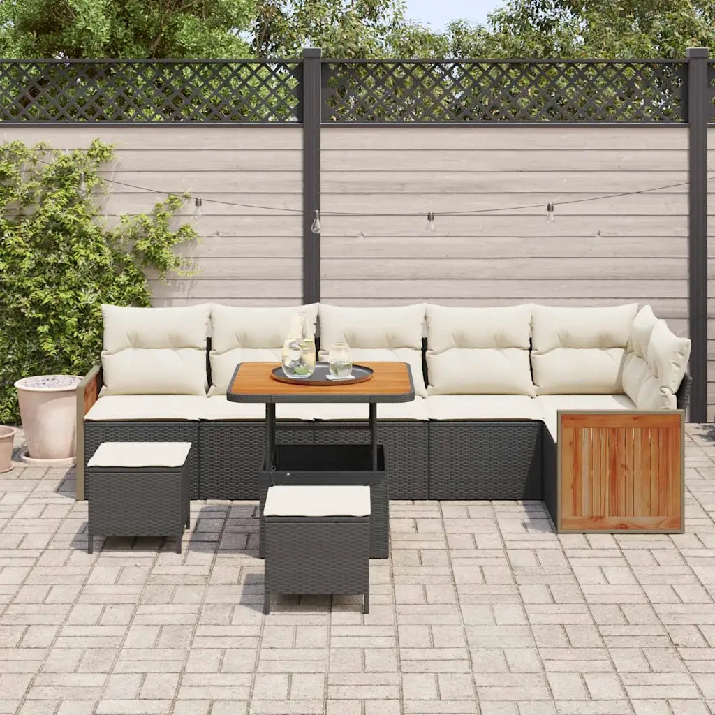 Set Divano da Giardino 11 pcs Nero e Crema polyrattan