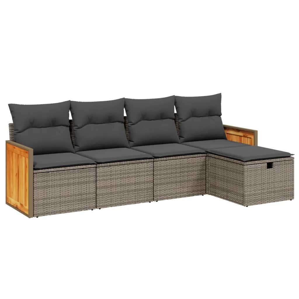 Set Divano da Giardino 5 pz con Cuscini Grigio in Polyrattan