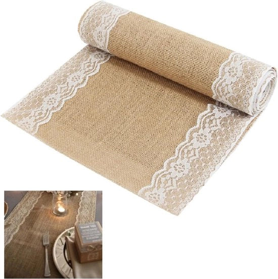 Tavolo di servizio in juta con bordo - 30 x 275 cm tavolo di servizio decorazione per matrimoni tavolo di servizio realizzato con lino naturale per matrimoni, cenoni e feste decorazioni per tavola