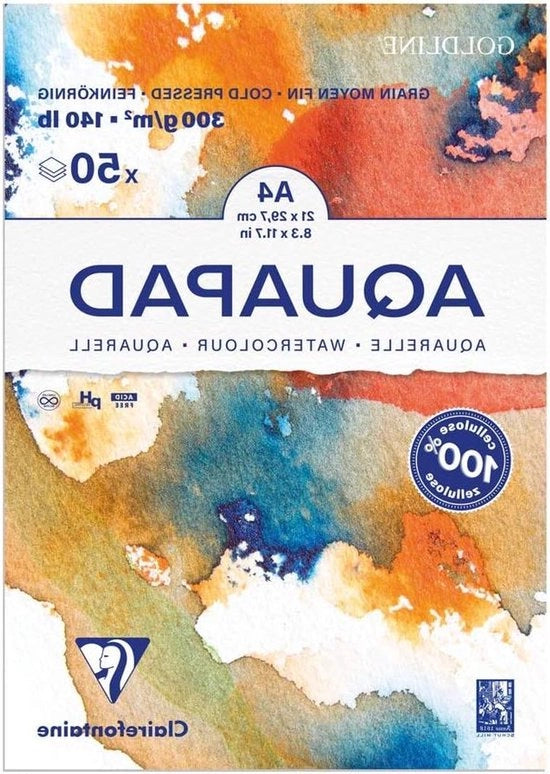 Blocco aquarello A4 gelatinoso 50 fogli bianchi 300 g grana media