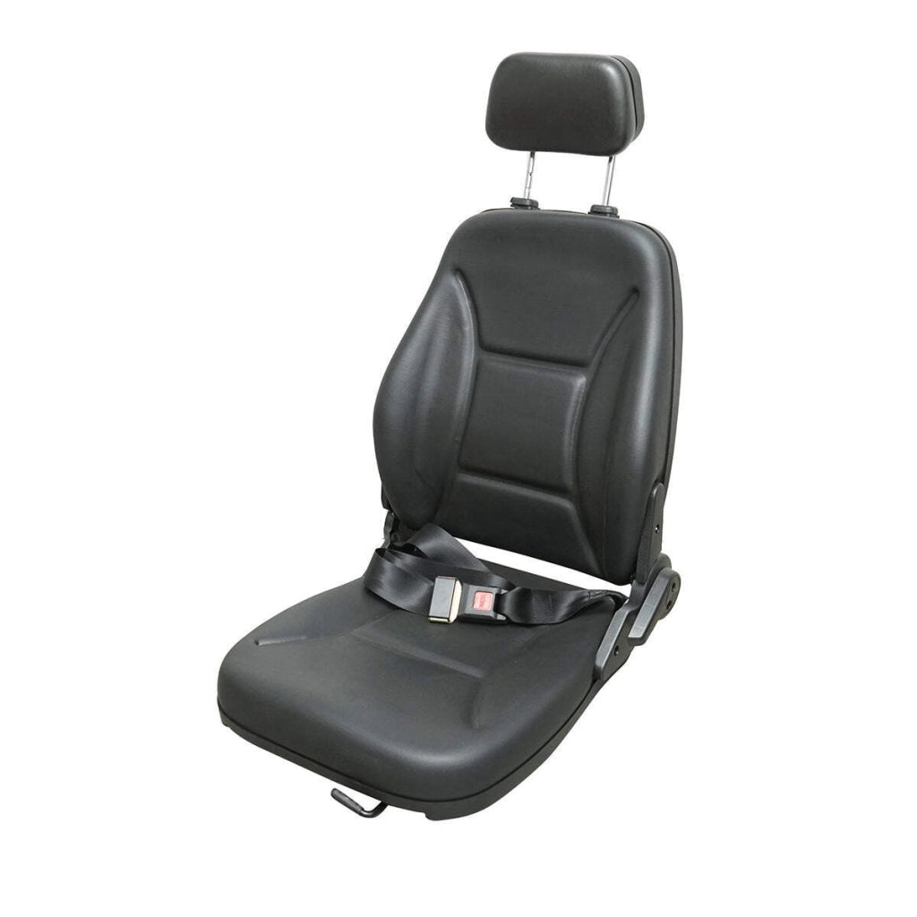 Sedile universale con cintura di sicurezza e poggiatesta per macchine agricole o industriali, carrelli elevatori.