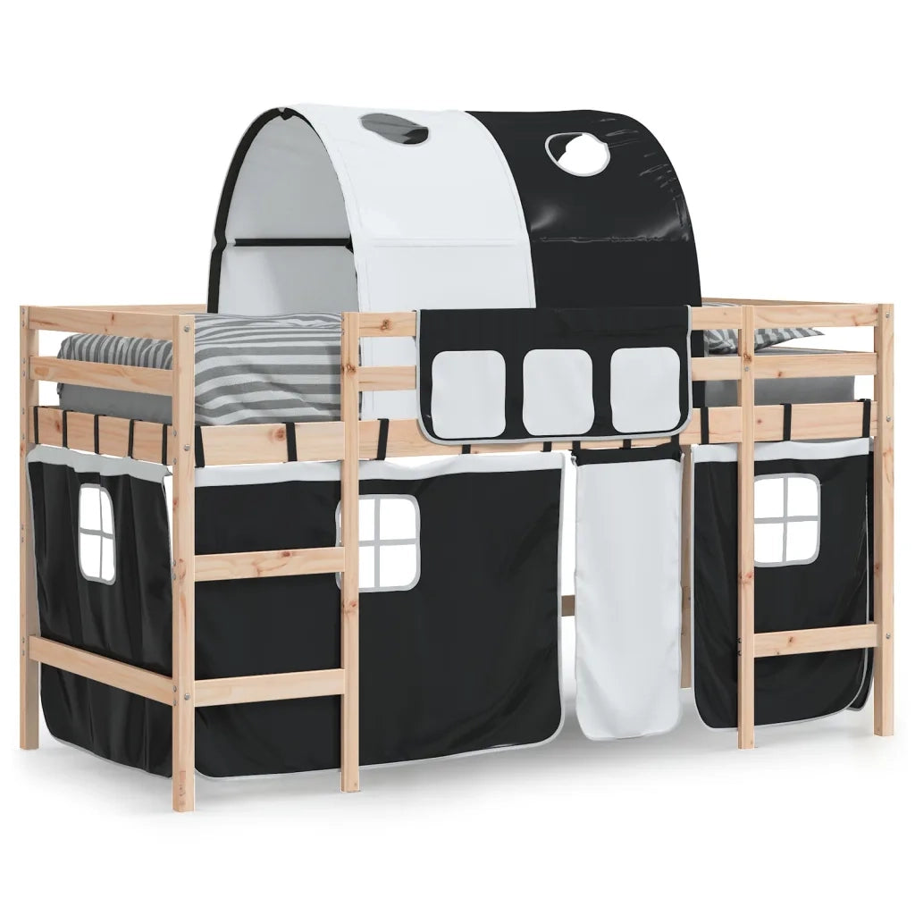 Letto a Soppalco con Tunnel Bambini | Letto Infantile | Lettino Bianco e Nero 90x190cm Pino
