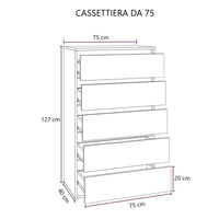 Cassettiera 5 cassetti 75x40x127 MONTATA colore olmo