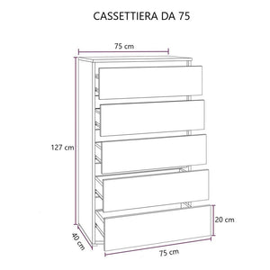 Cassettiera 5 cassetti 75x40x127 MONTATA colore olmo