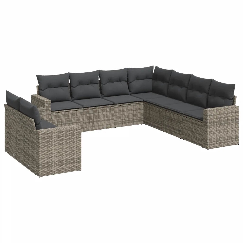 Set Divano da Giardino 9 pz con Cuscini Grigio in Polyrattan 3251487