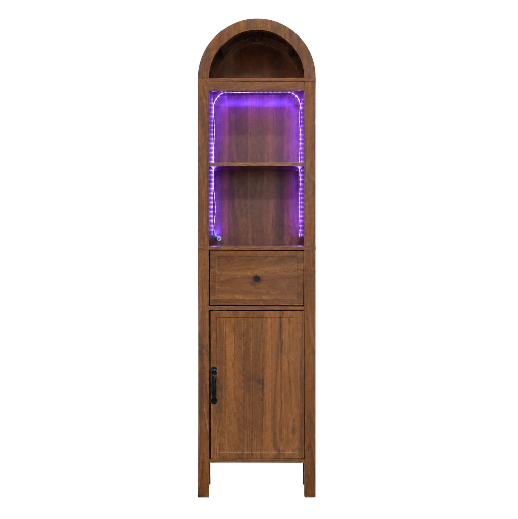 Mobile bagno alto 163 cm con LED RGB; anta reversibile; cassetto; MDF; noce
