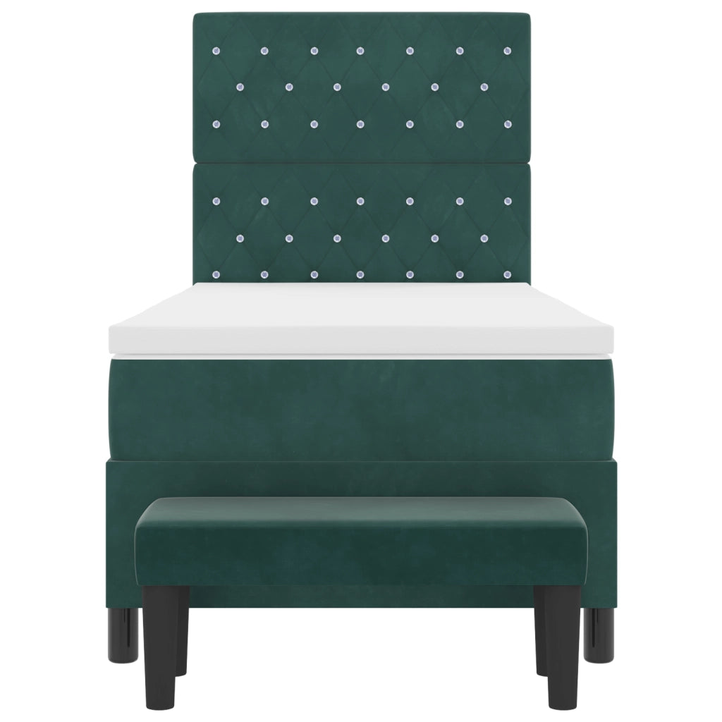 Letto con Box Spring con Materasso e Panchina Verde Scuro 100x200 cm Velluto