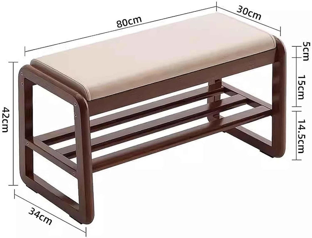 scarpiera Panca scarpiera in Legno per Ingresso - Panca Piccola in Legno massello per Camera da Letto - Sgabello Cambio Scarpe con posti a Sedere - 55x34x42 cm, Colore Legno