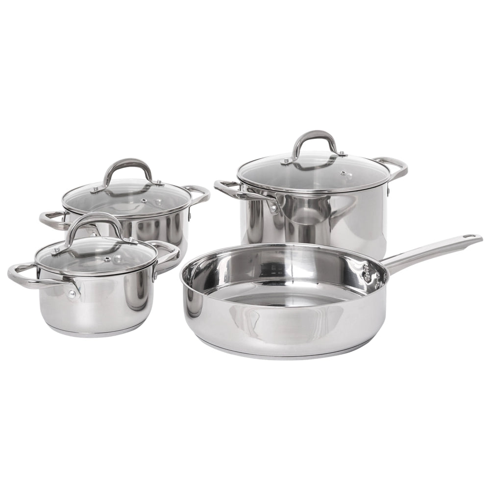 Set di pentole e padelle da 7 pezzi in acciaio inossidabile argento 3 pentole con coperchio e 1 padella