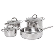 Set di pentole e padelle da 7 pezzi in acciaio inossidabile argento 3 pentole con coperchio e 1 padella