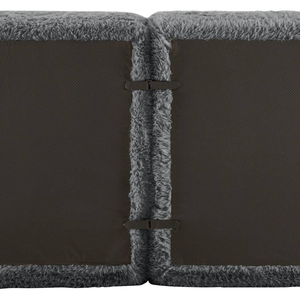 Divano modulare 3 posti con 3 pouf in peluche grigio