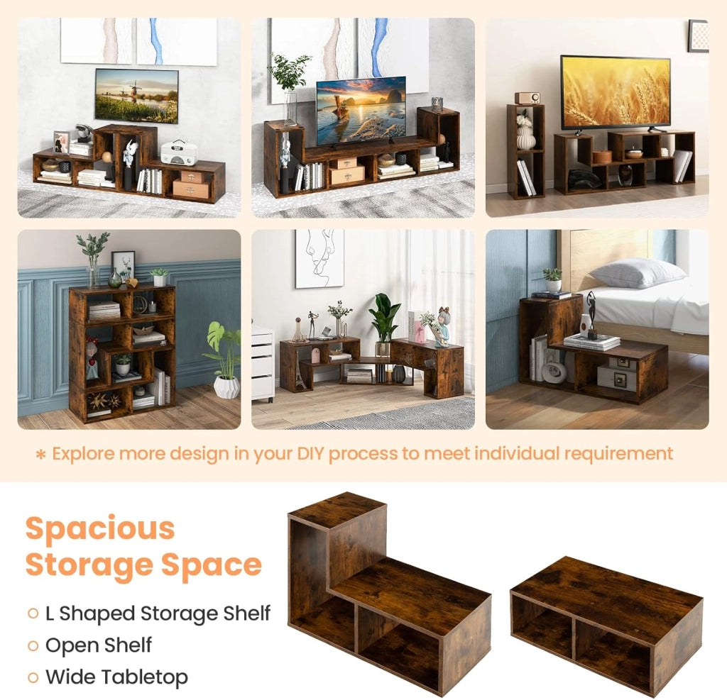 Mobile TV Soggiorno in Legno, Mobile Porta TV Liberamente Combinabile, per TV fino a 65”, Mobiletto TV Multifunzione con 6 Vani Aperti, 134 x 30 x 43 cm (Marrone)
