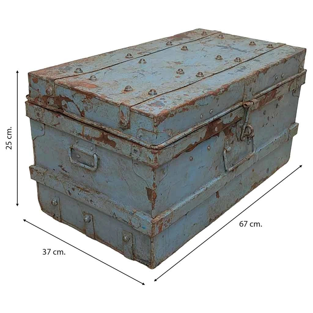 Valigia metallo artigianale blu 67x37x25h cm