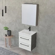 Mobile bagno sospeso 55 cm Smart bianco legno/lava con lavabo e specchio