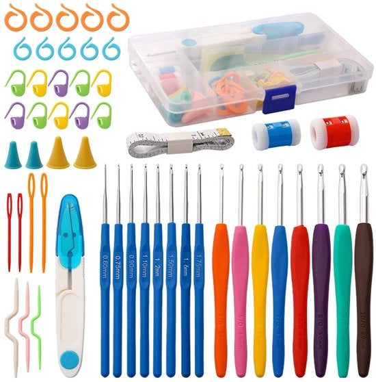 Set di Aghi da Maglia 53 Pezzi - Aghi da Maglia Ergonomiche - Multicolore - Accessori da Maglia - Per Principianti - Grip Comodo - Aghi da Maglia a Bambù