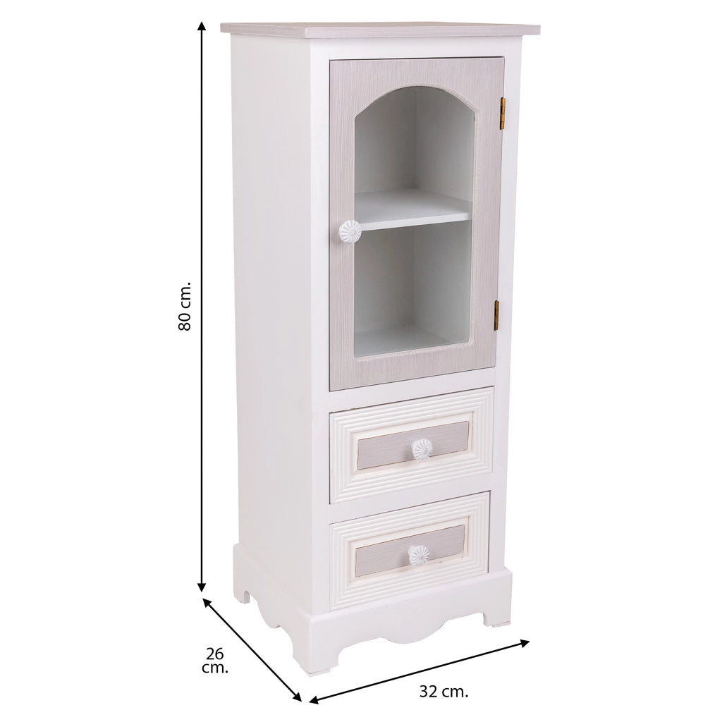 Vetrina in legno con 2 cassetti e 1 anta bianca 32x26x80