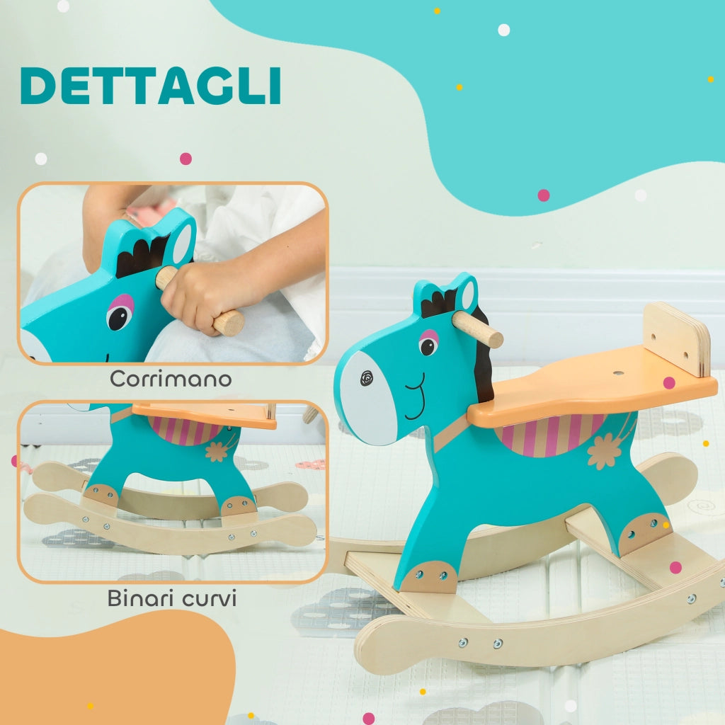 Cavallo a Dondolo Asino per Bambini Legno 59x27x43 cm Verde Scuro e Arancione