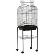 Gabbia per Uccelli con 3 Posatoi, 2 Ciotole e 2 Porte Laterali, in Acciaio, PP e Legno, 46x36x130 cm, Nera