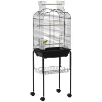 Gabbia per Uccelli con 3 Posatoi, 2 Ciotole e 2 Porte Laterali, in Acciaio, PP e Legno, 46x36x130 cm, Nera