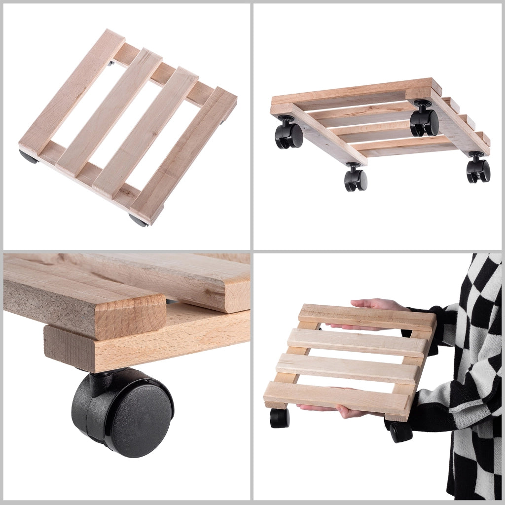 Supporto per vaso da fiori KADAX, fioriera in legno su ruote, piattaforma quadrata 30 cm