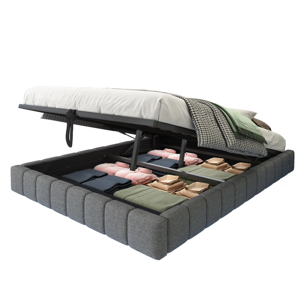 Letto Contenitore 140x200 cm; Matrimoniale con LED e effetto sospeso; Grigio