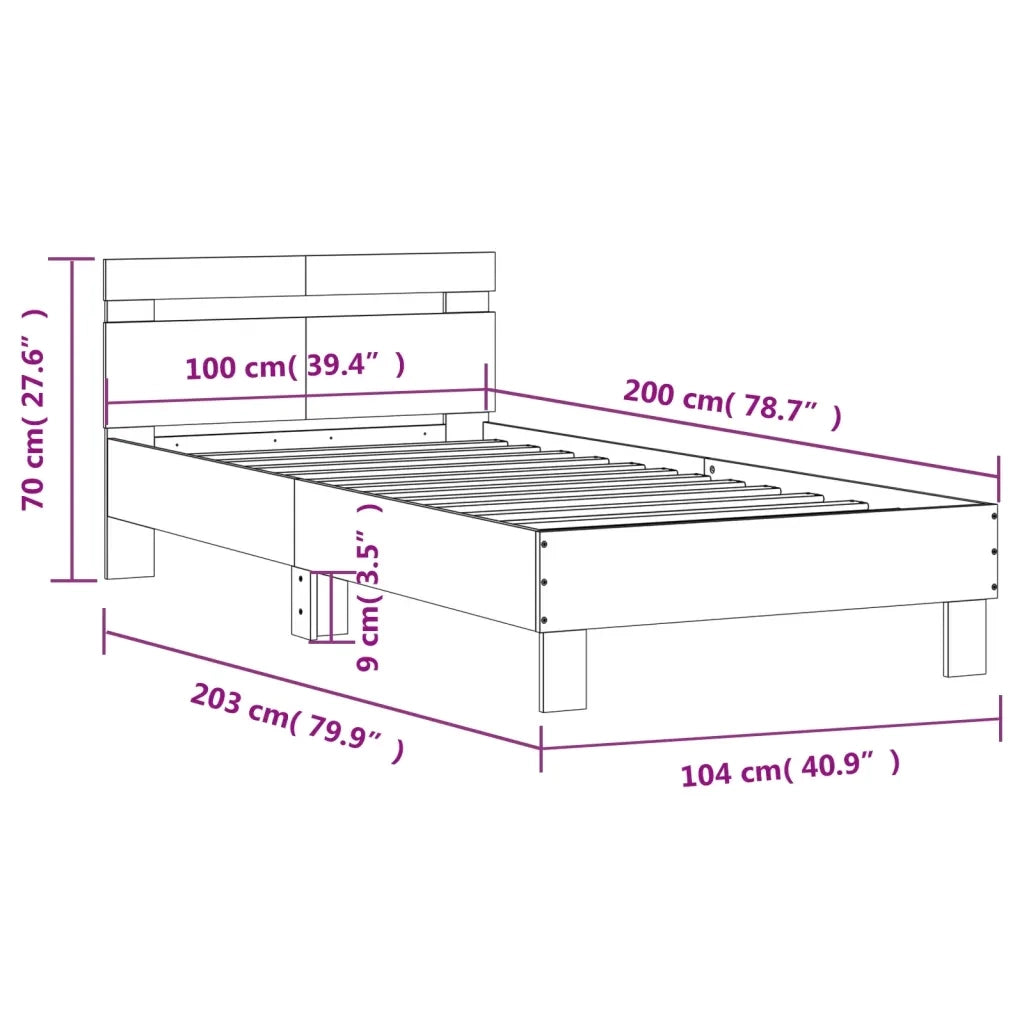 Giroletto con Testiera Rovere Fumo 100x200 cm Legno Multistrato 838530