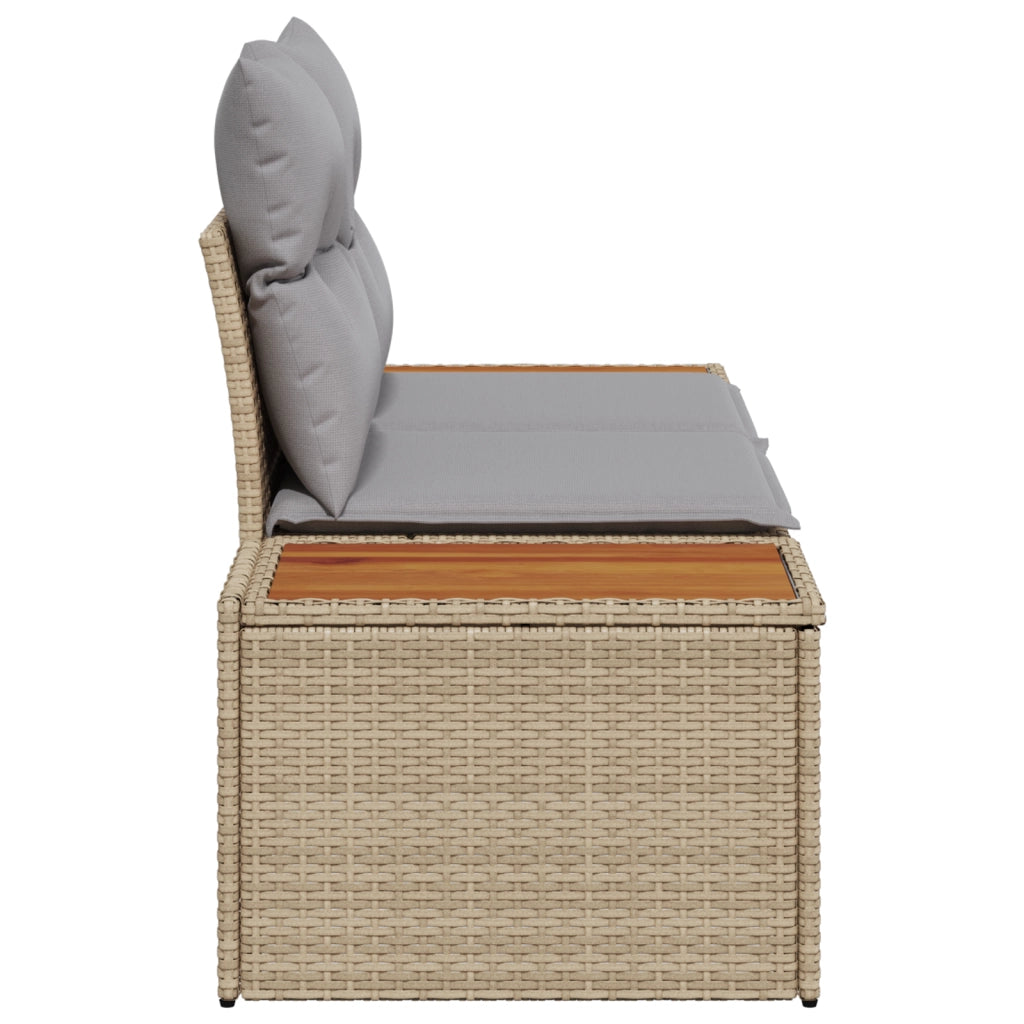 Divano da Giardino a Due Posti con Cuscini Beige in Polirattan