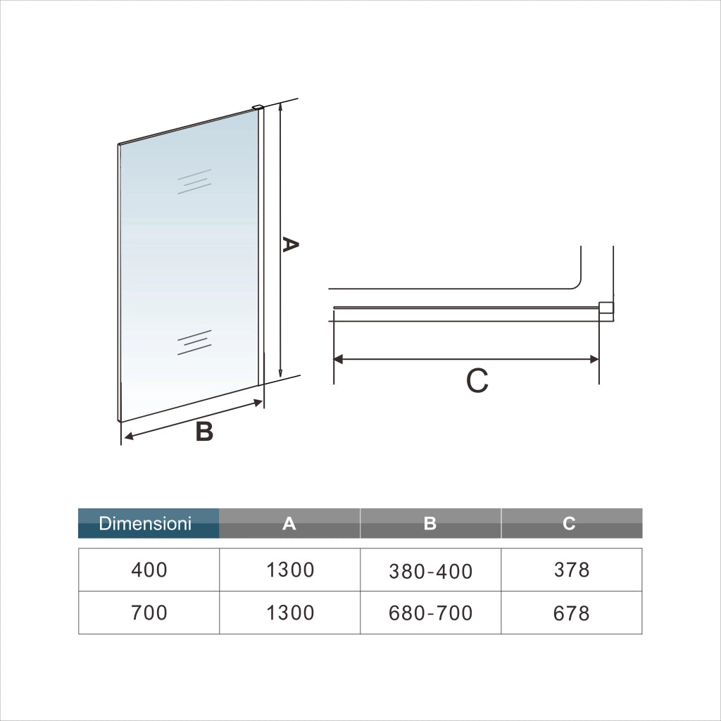 Parete Doccia Per Vasca 70x130 cm Sopravasca Walk in Vetro Temperato 5 mm Trasparente Anticalcare Barra Stabilizzatrice 45 cm Nero Opaco