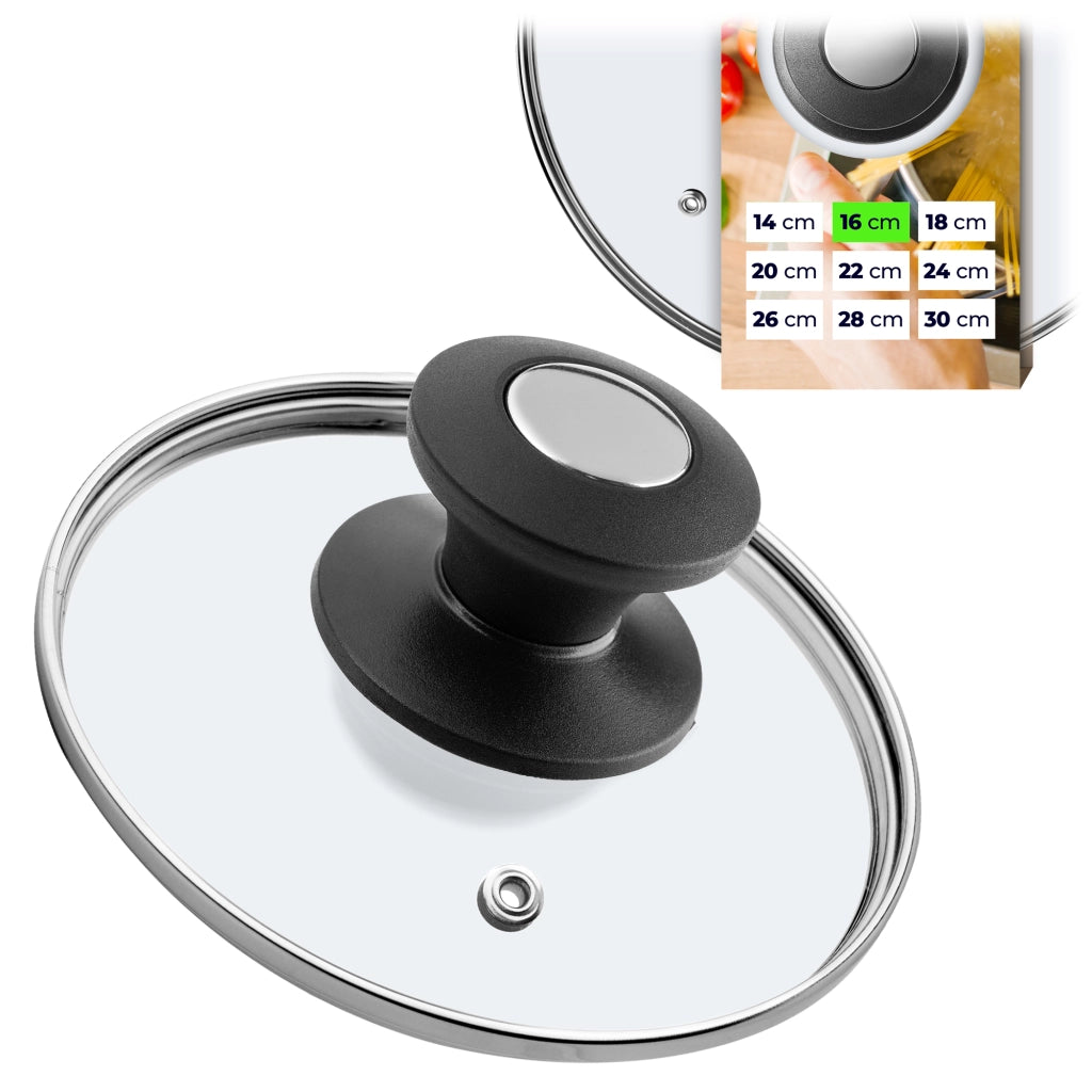 Coperchio in vetro KADAX da 16 cm, universale, resistente al calore, per pentole e padelle.