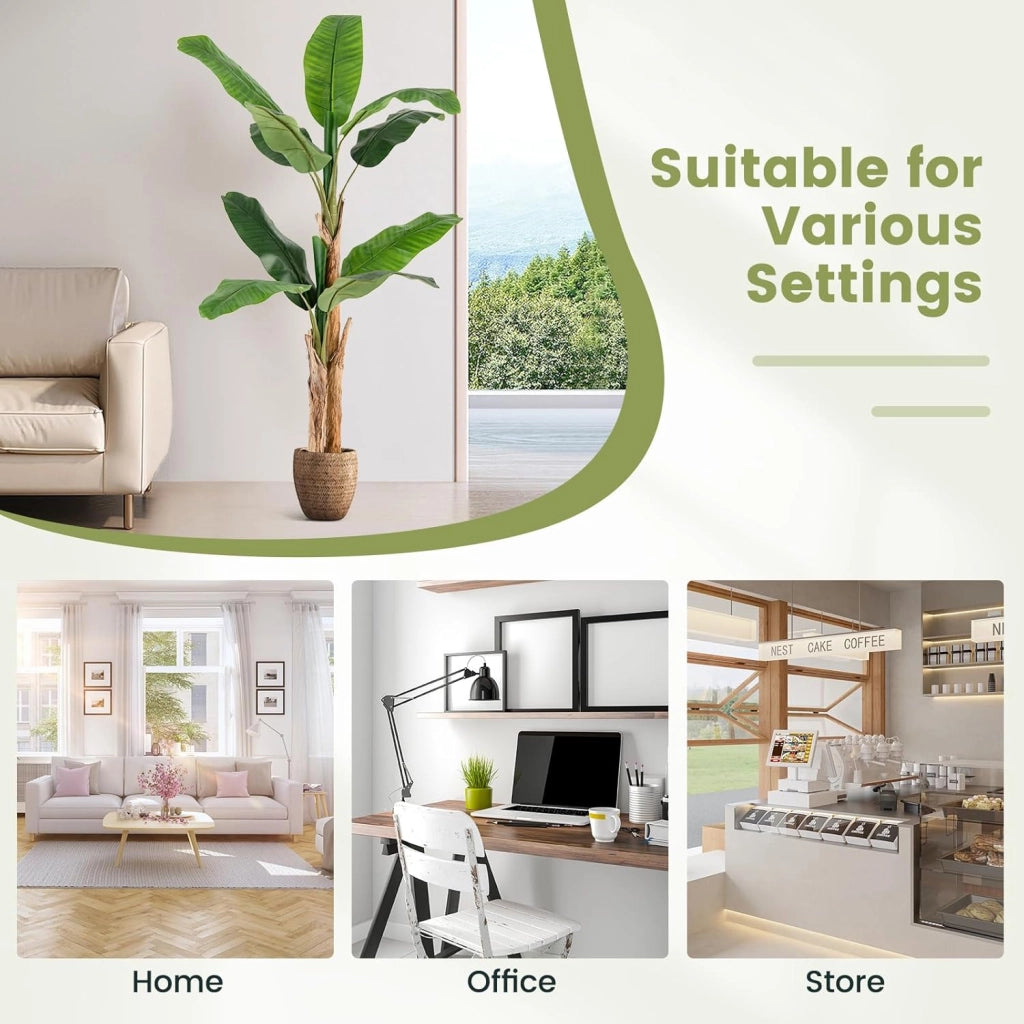 Albero di foglie di banana artificiale con vaso di fiori finti per decorazione interna, pianta tropicale, decorazione per ingresso, soggiorno, balcone, ufficio, 165 cm