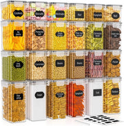 Contenitori di conservazione alimentare – 24 contenitori a chiusura ermetica, BPA liberi, set di contenitori per la cucina per farina, zucchero, cereali e accessori da forno, capacità 33,6 litri, inclusi 24 etichette e 1 pennarello.