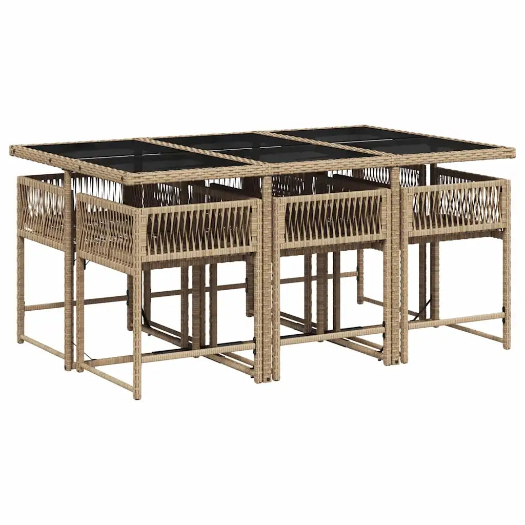 Set da Pranzo da Giardino 7 pz con Cuscini Beige in Polyrattan 3211450