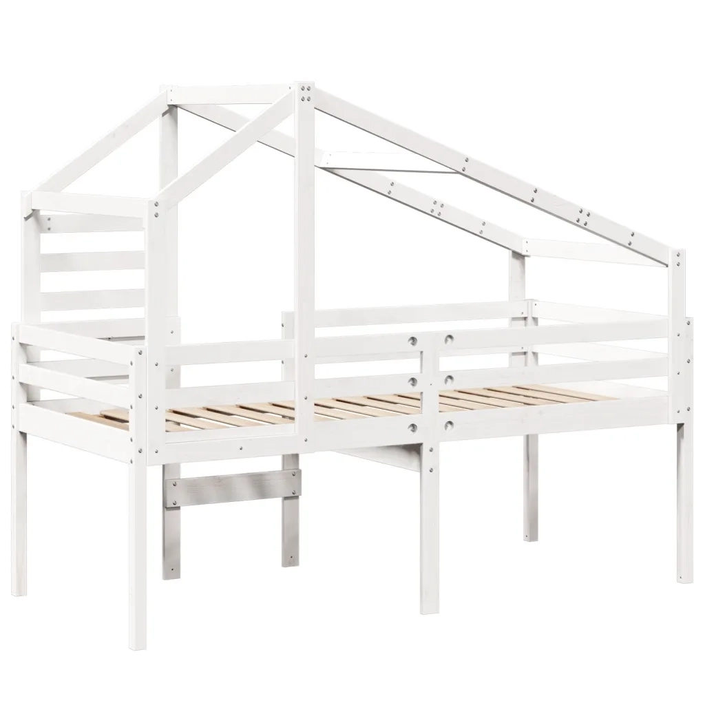 Letto a Soppalco con Tetto Bianco 80x200 cm in Legno di Pino