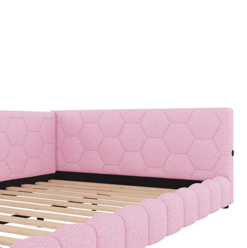 Divano letto 140x200 cm in velluto con LED; USB e Type-C; rosa
