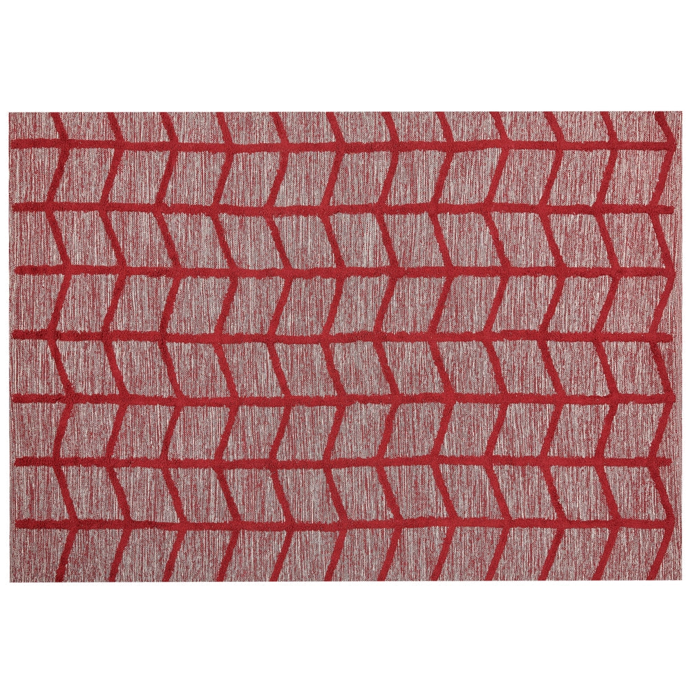 Tappeto in cotone trapunto a mano con motivo geometrico rosso 160 x 230 cm camera da letto soggiorno