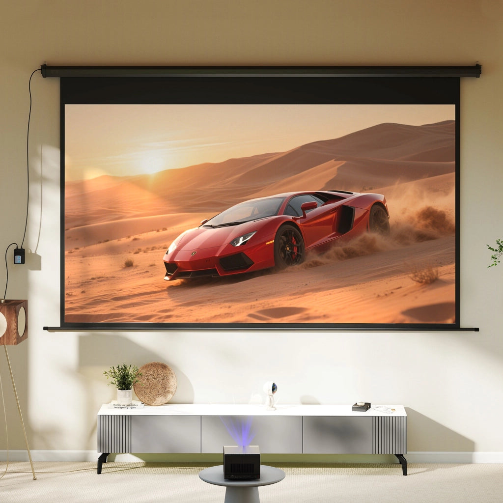 Telo per Proiettore 120" Formato 16:9 Motorizzato con Telecomando Fissaggio a Muro e Soffitto Nero