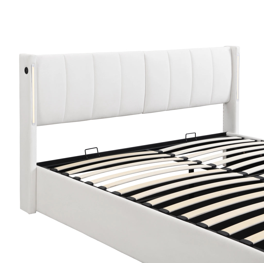 Letto imbottito 180x200 cm con LED, USB ricaricabile e vano contenitore