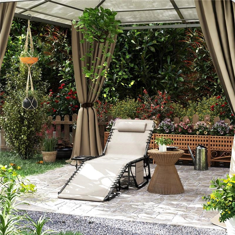 SDRAIO PIEGHEVOLE E RECLINABILE A 5 LIVELLI CON TAVOLINO LATERALE E TASCA 60X190X31 CM CREMA