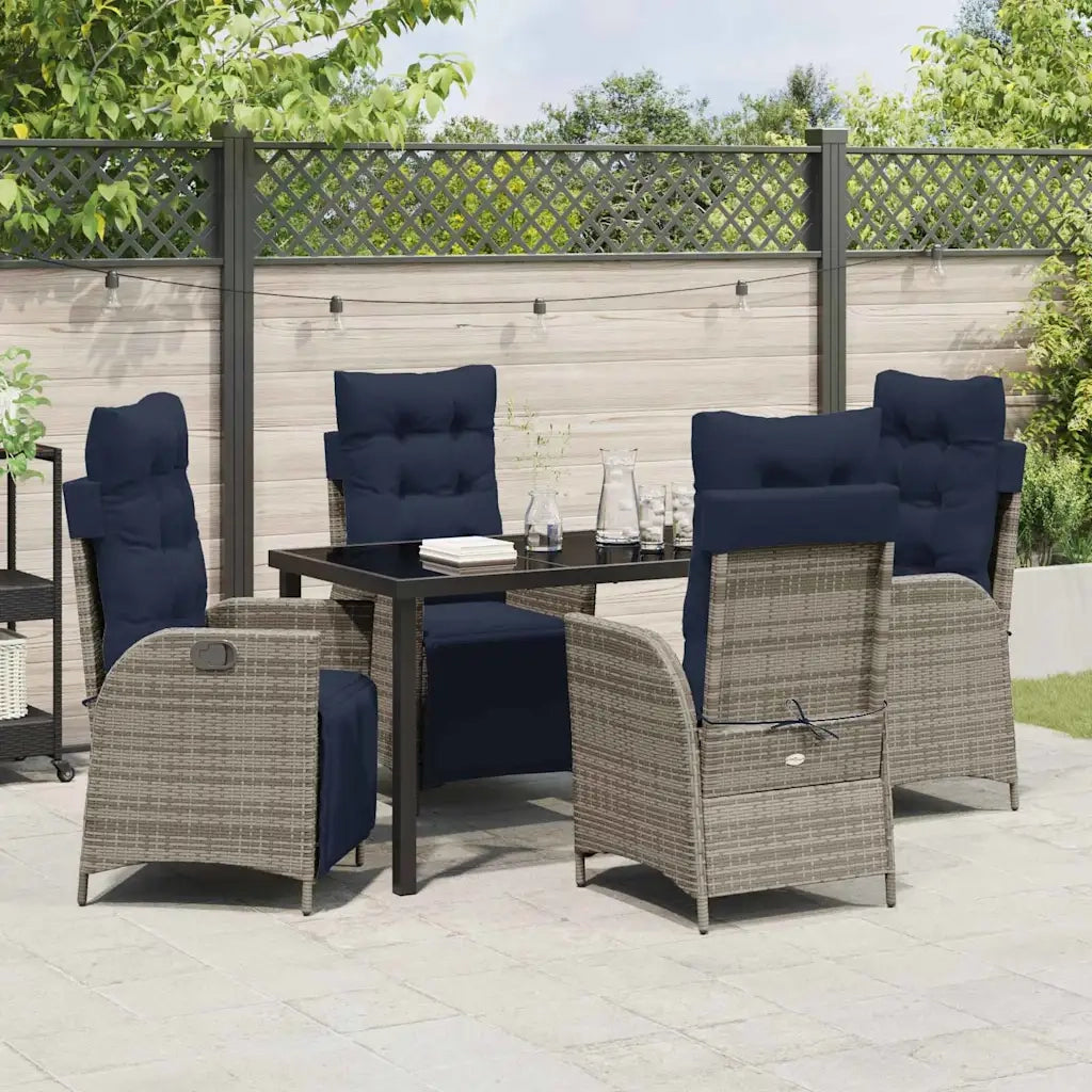 Set da Pranzo per Giardino 5 pcs Grigio e Nero Rattan 3380584