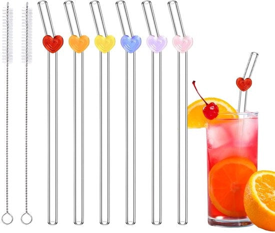 Set di righelli in vetro 6 pezzi - Resistenti alle rotture - Riciclabili - Righelli in metallo - Spazzole per pulizia - Disegni a forma di cuore - Sostenibili
