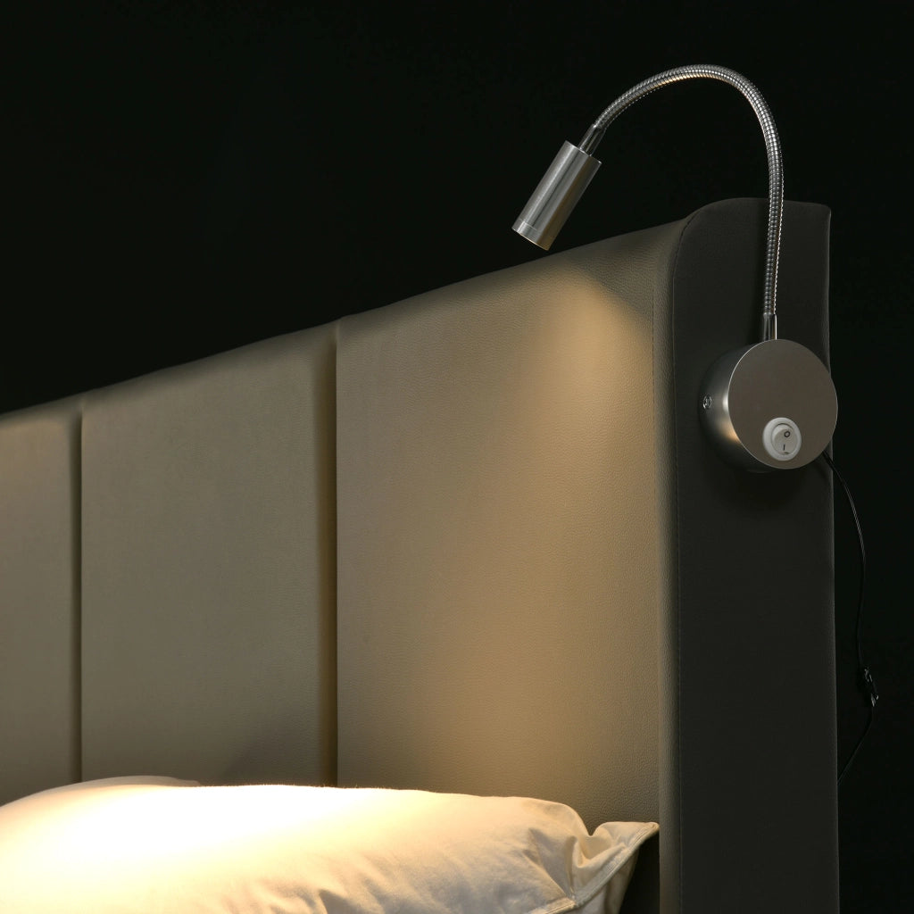 DESMIU Letto Contenitore 160 × 200 cm 2 Posti con Vano Contenitore, Luce da Lettura e Ricarica, Senza Materasso